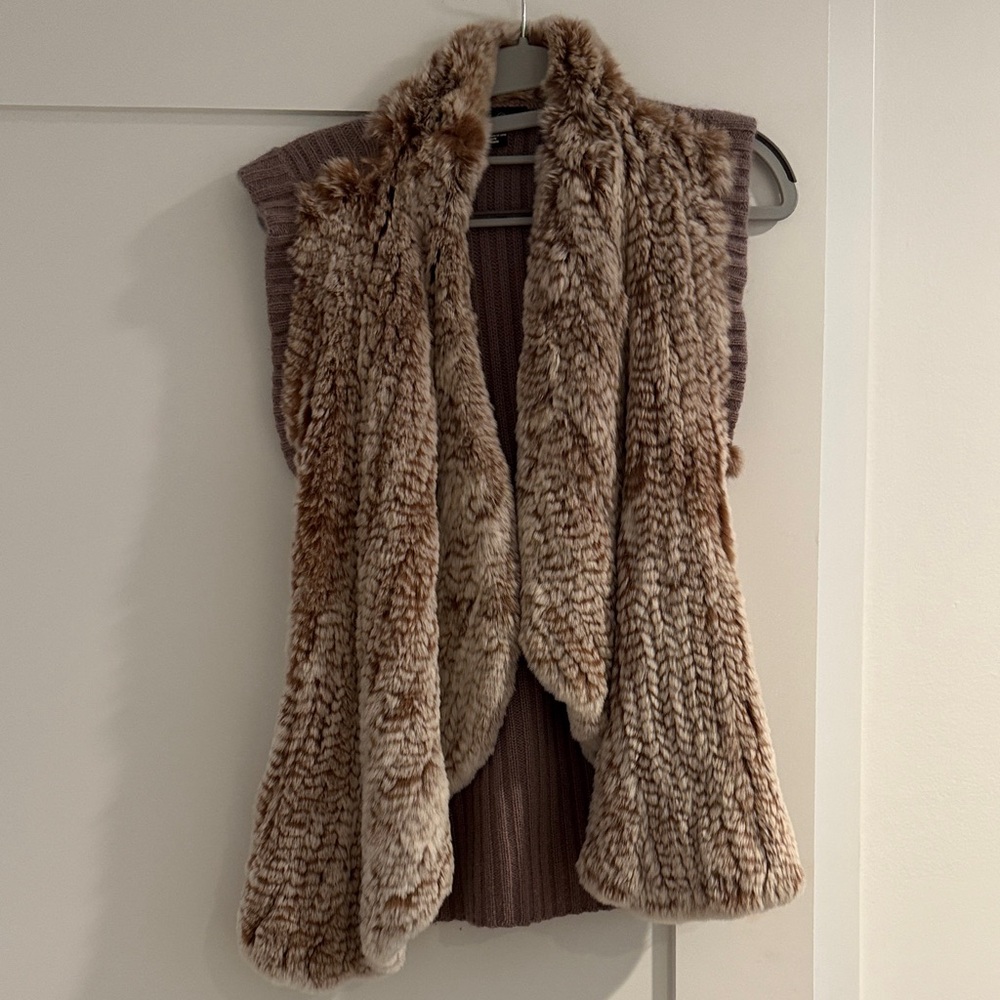 Women's Rabbit Fur & Cashmere Vest in Brown/Mauve